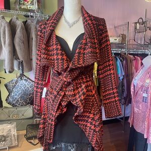 HYFVE Red and Black Houndstooth Trench Coat